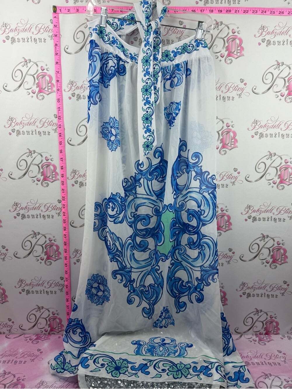 Sheer skirt tie up Blue & White Swim Cover-Up - Women's Beach Sarong